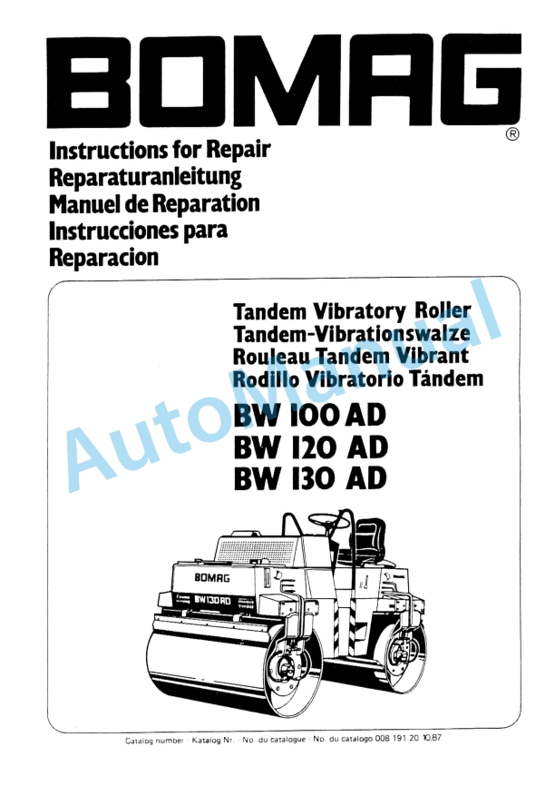 Bomag BW 100 AD, BW 120 AD, BW 130 AD Tandem Vibratory Roller Repair Instructions 00819120