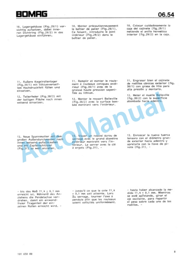 Bomag BW 100 AD, BW 120 AD, BW 130 AD Tandem Vibratory Roller Repair Instructions 00819120-5