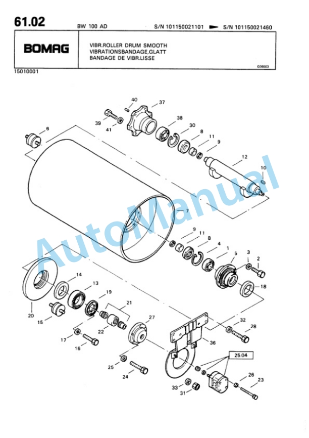 Bomag BW 100 AD, BW 120 AD Double Vibratory Roller Spare Parts Catalogue 00810118-3
