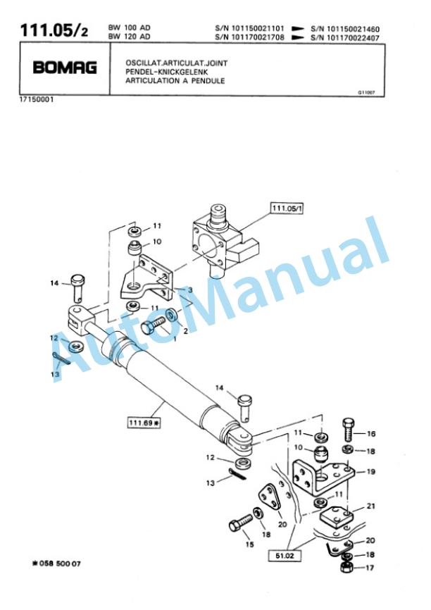 Bomag BW 100 AD, BW 120 AD Double Vibratory Roller Spare Parts Catalogue 00810118-4