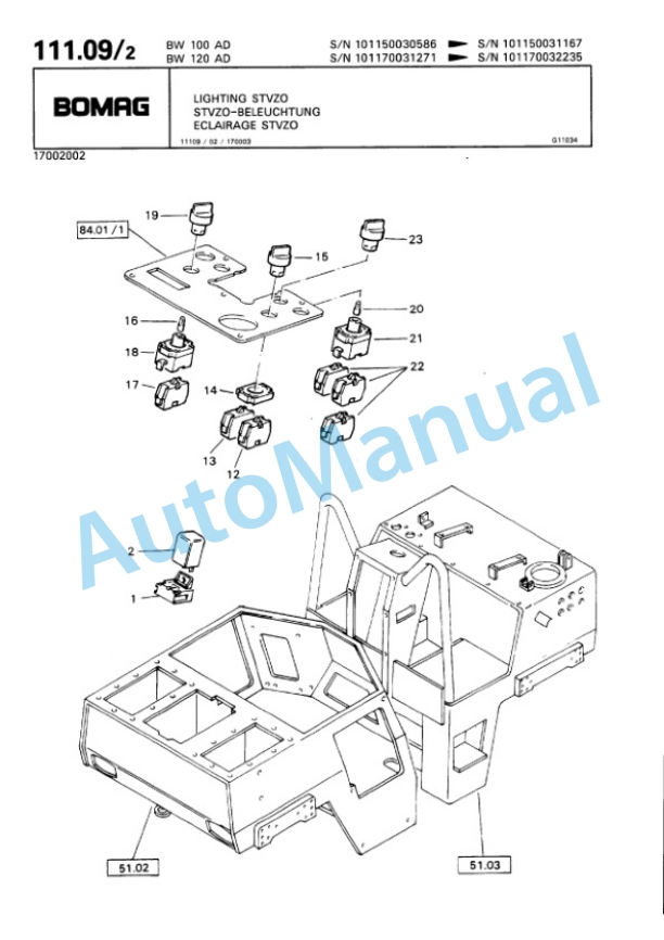 Bomag BW 100 AD, BW 120 AD Tandem Vibratory Roller Spare Parts Catalogue 00810051-4