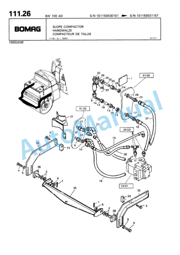 Bomag BW 100 AD, BW 120 AD Tandem Vibratory Roller Spare Parts Catalogue 00810051-5