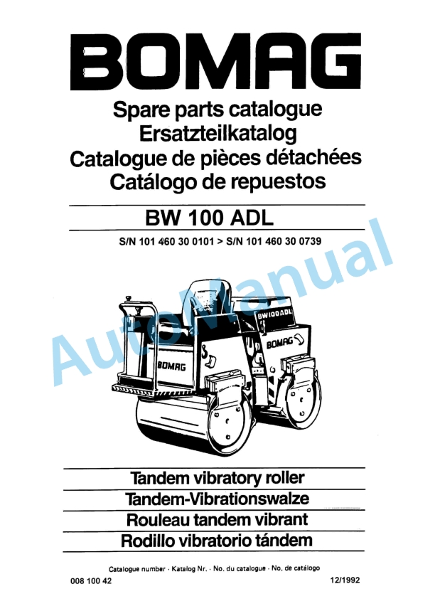 Bomag BW 100 ADL Tandem Vibratory Roller Spare Parts Catalogue 00810042