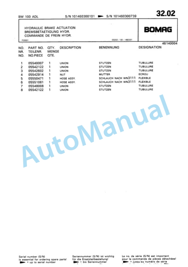Bomag BW 100 ADL Tandem Vibratory Roller Spare Parts Catalogue 00810042-3