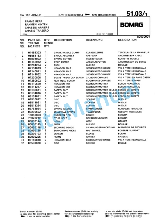 Bomag BW 100 ADM-2 Tandem Vibratory Roller Spare Parts Catalogue 00810282-2