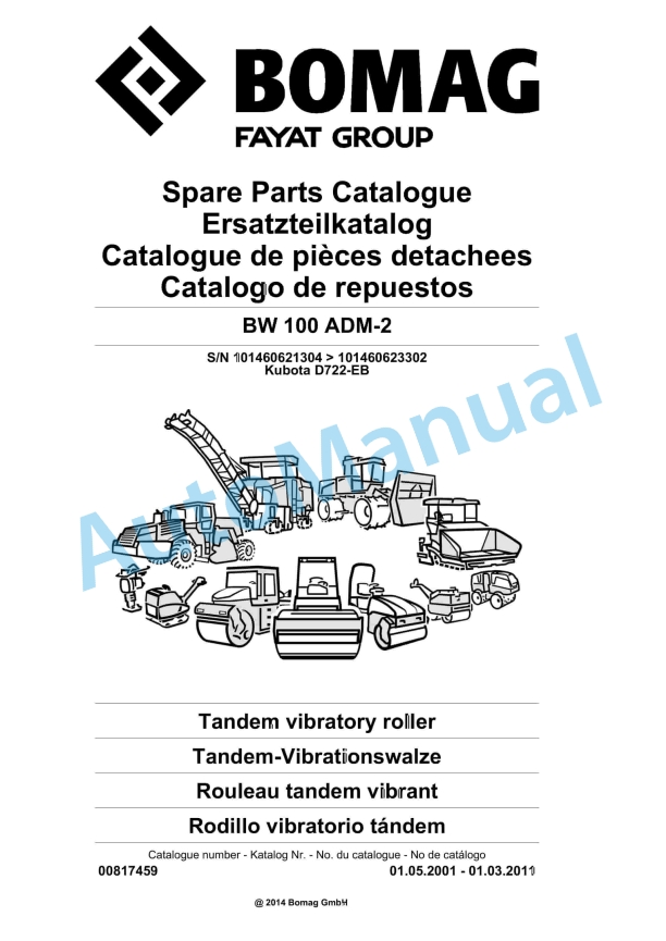 Bomag BW 100 ADM-2 Tandem Vibratory Roller Spare Parts Catalogue 00817459