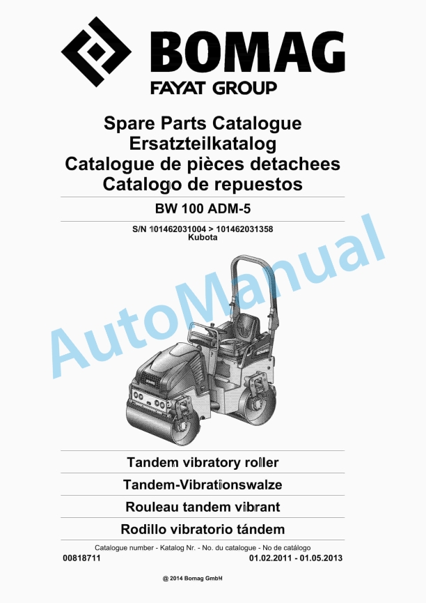 Bomag BW 100 ADM-5 Tandem Vibratory Roller Spare Parts Catalogue 00818711