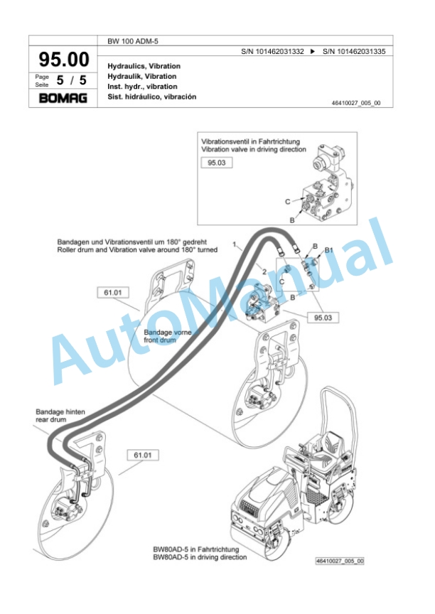 Bomag BW 100 ADM-5 Tandem Vibratory Roller Spare Parts Catalogue 00818711-3