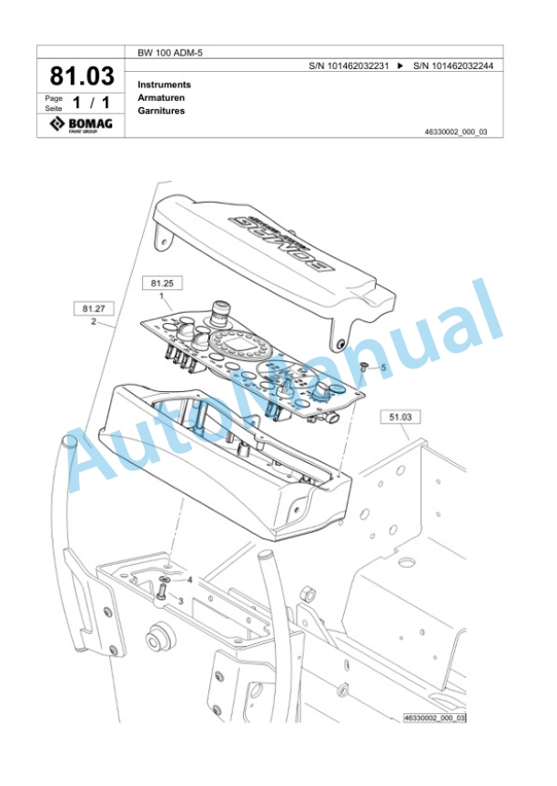 Bomag BW 100 ADM-5 Tandem Vibratory Roller Spare Parts Catalogue 00824121-2