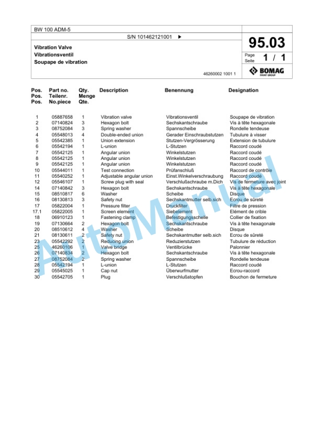 Bomag BW 100 ADM-5 Tandem Vibratory Roller Spare Parts Catalogue 00825289-2