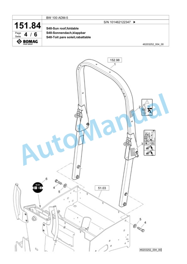 Bomag BW 100 ADM-5 Tandem Vibratory Roller Spare Parts Catalogue 00825289-3