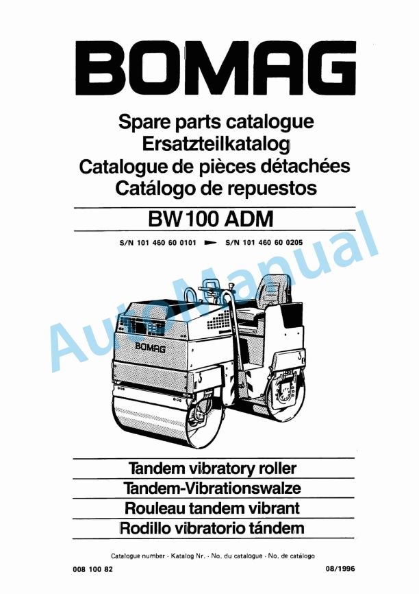 Bomag BW 100 ADM Tandem Vibratory Roller Spare Parts Catalogue 00810082