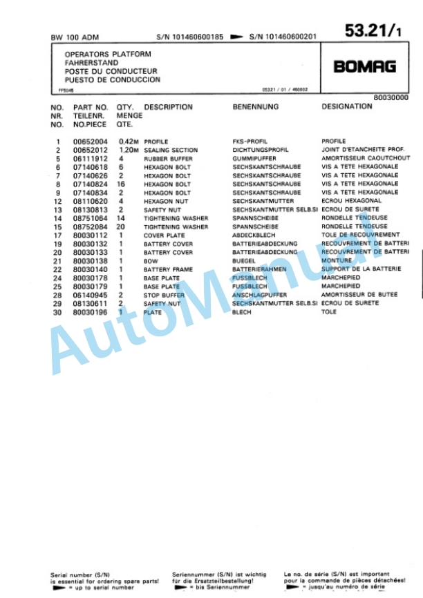 Bomag BW 100 ADM Tandem Vibratory Roller Spare Parts Catalogue 00810082-2