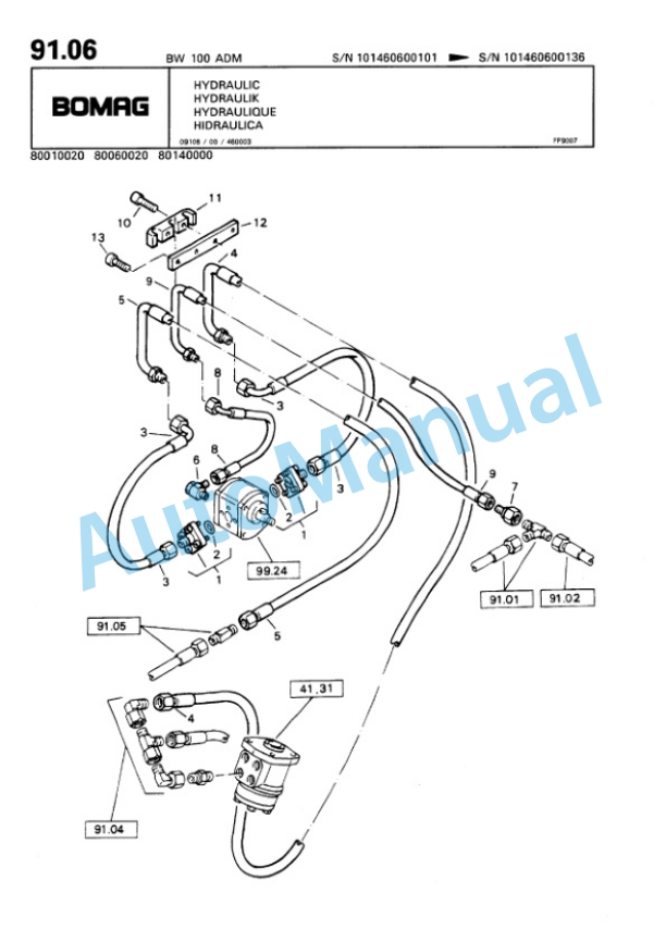 Bomag BW 100 ADM Tandem Vibratory Roller Spare Parts Catalogue 00810082-5