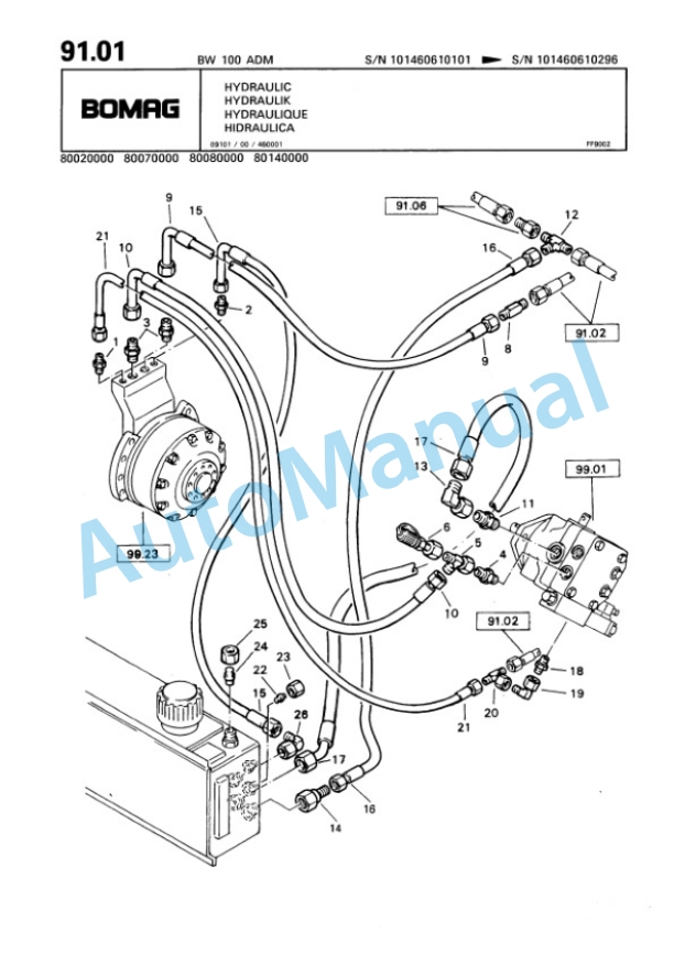 Bomag BW 100 ADM Tandem Vibratory Roller Spare Parts Catalogue 00810182-3