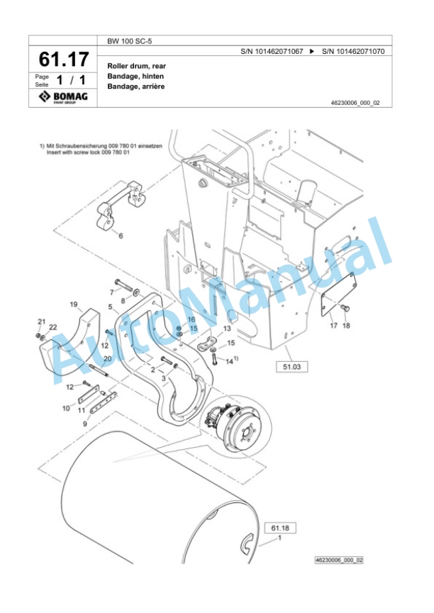 Bomag BW 100 SC-5 Tandem Vibratory Roller Spare Parts Catalogue 00824129-2