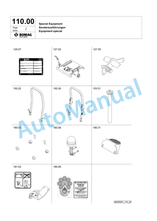 Bomag BW 100 SC-5 Tandem Vibratory Roller Spare Parts Catalogue 00824129-5