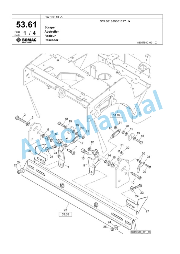 Bomag BW 100 SL-5 Tandem Vibratory Roller Spare Parts Catalogue 00824557-2