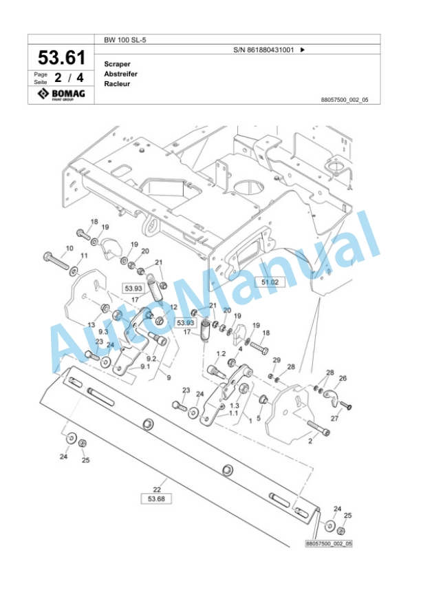 Bomag BW 100 SL-5 Tandem Vibratory Roller Spare Parts Catalogue 00824999-2