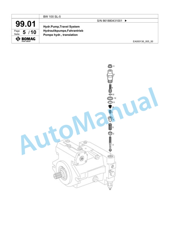 Bomag BW 100 SL-5 Tandem Vibratory Roller Spare Parts Catalogue 00824999-4