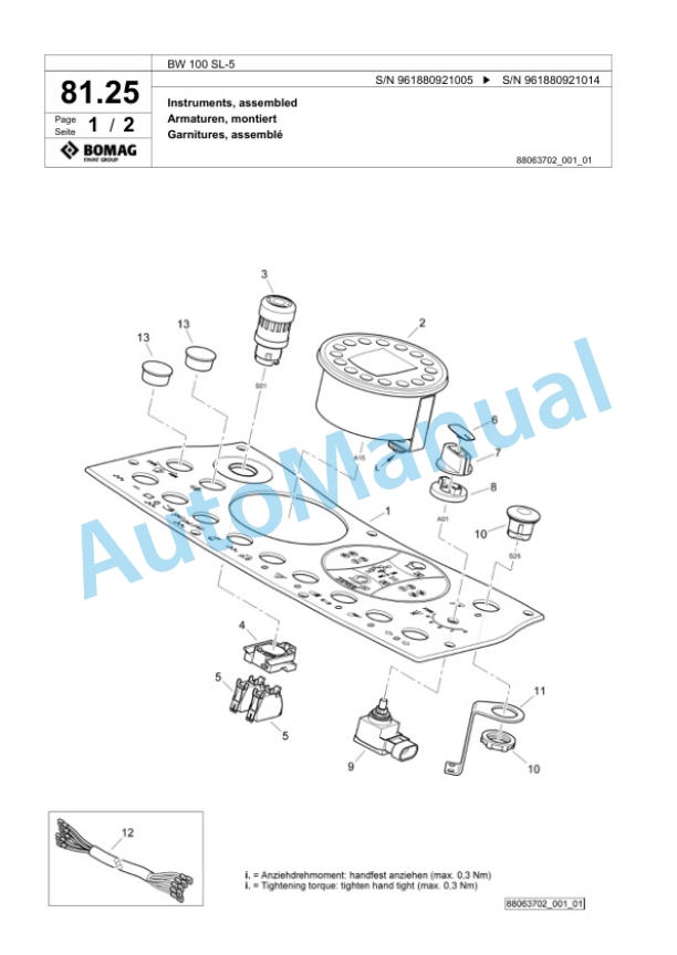 Bomag BW 100 SL-5 Tandem Vibratory Roller Spare Parts Catalogue 00827053-2