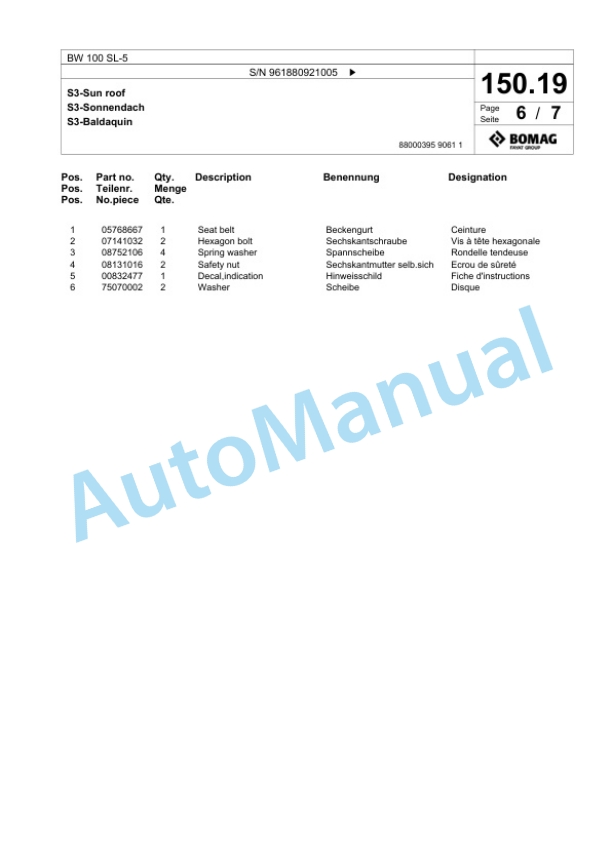 Bomag BW 100 SL-5 Tandem Vibratory Roller Spare Parts Catalogue 00827053-4
