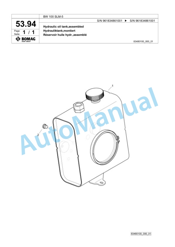 Bomag BW 100 SLM-5 Tandem Vibratory Roller Spare Parts Catalogue 00827125-2