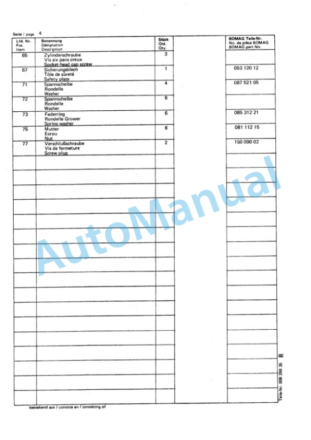 Bomag BW 101 A Tandem Vibratory Roller Spare Parts Catalogue 00812802 FR-3
