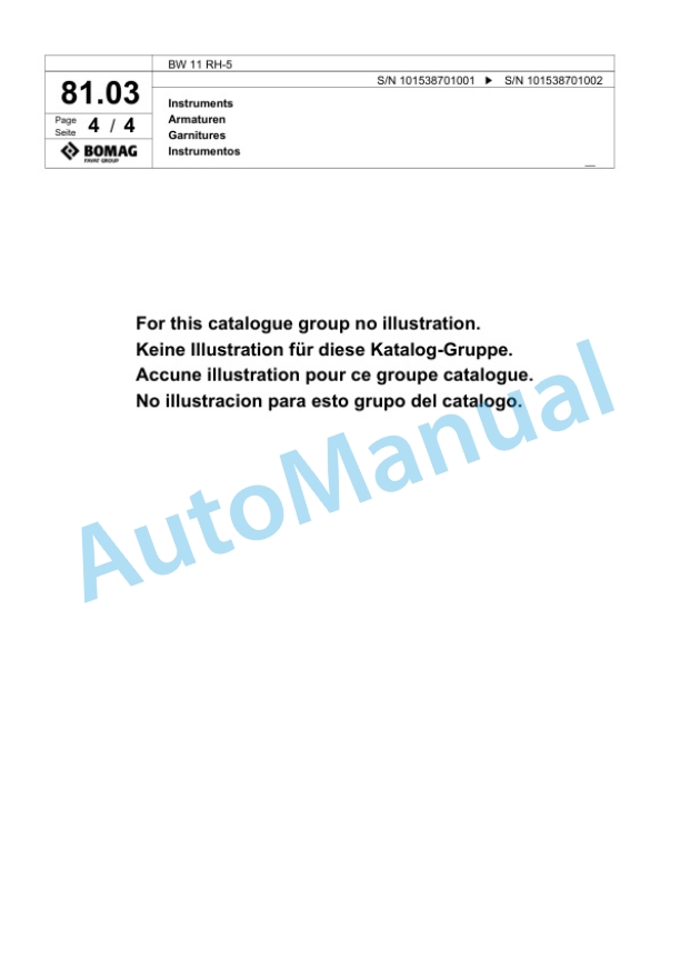 Bomag BW 11 RH-5 Pneumatic Tyred Roller Spare Parts Catalogue 00824749-2