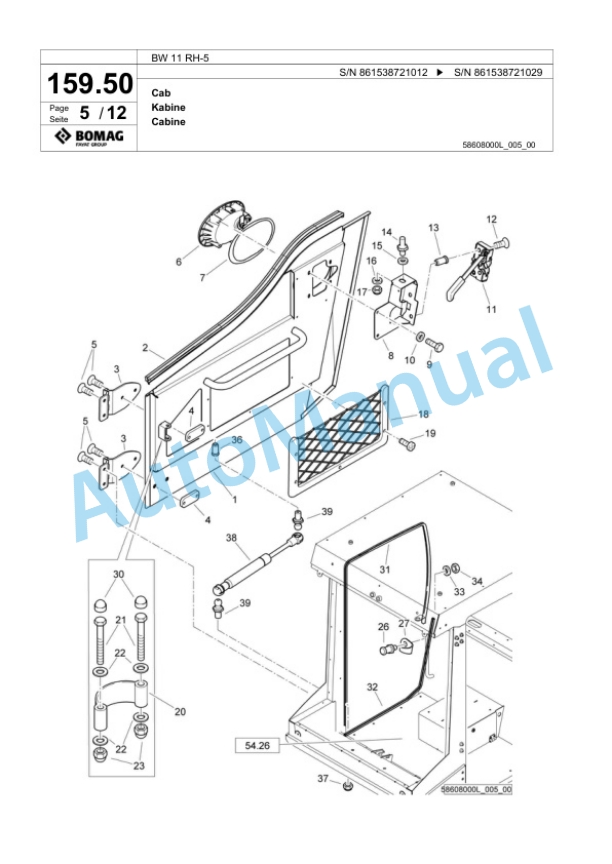 Bomag BW 11 RH-5 Pneumatic Tyred Roller Spare Parts Catalogue 00824939-5