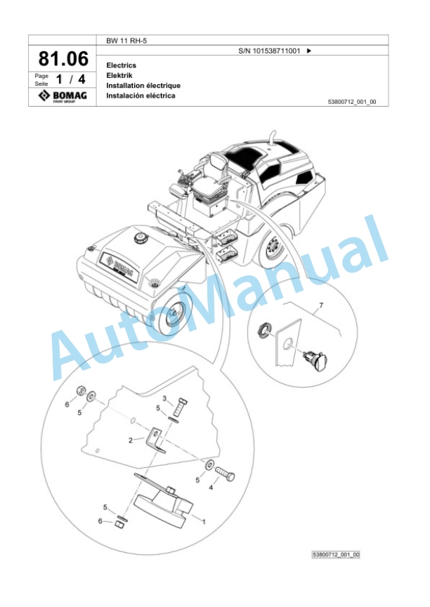 Bomag BW 11 RH-5 Pneumatic Tyred Roller Spare Parts Catalogue 00824993-2