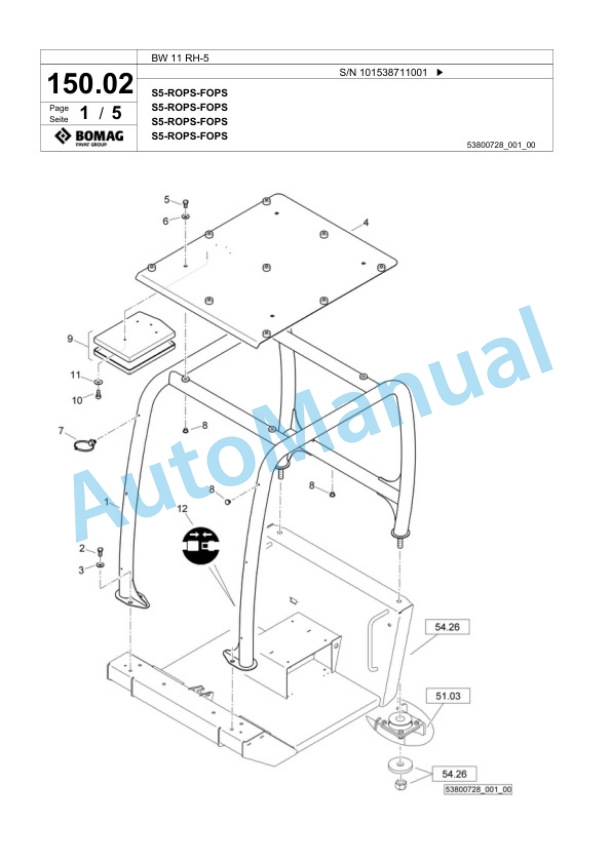 Bomag BW 11 RH-5 Pneumatic Tyred Roller Spare Parts Catalogue 00824993-3