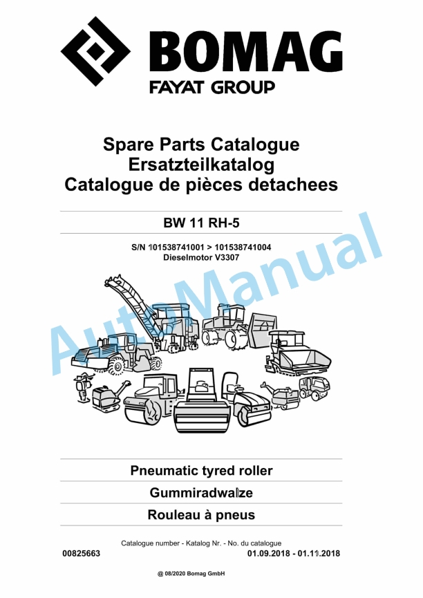 Bomag BW 11 RH-5 Pneumatic Tyred Roller Spare Parts Catalogue 00825663