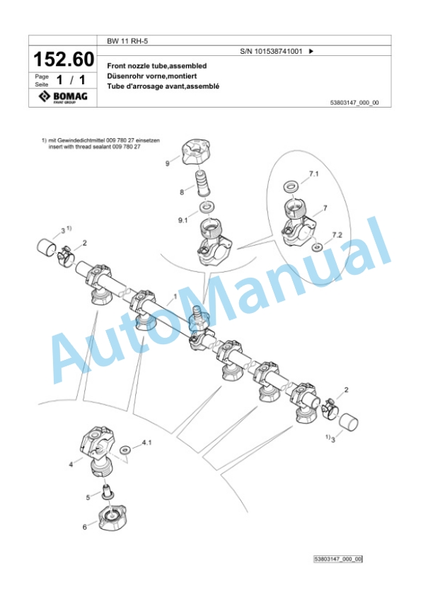 Bomag BW 11 RH-5 Pneumatic Tyred Roller Spare Parts Catalogue 00825663-4