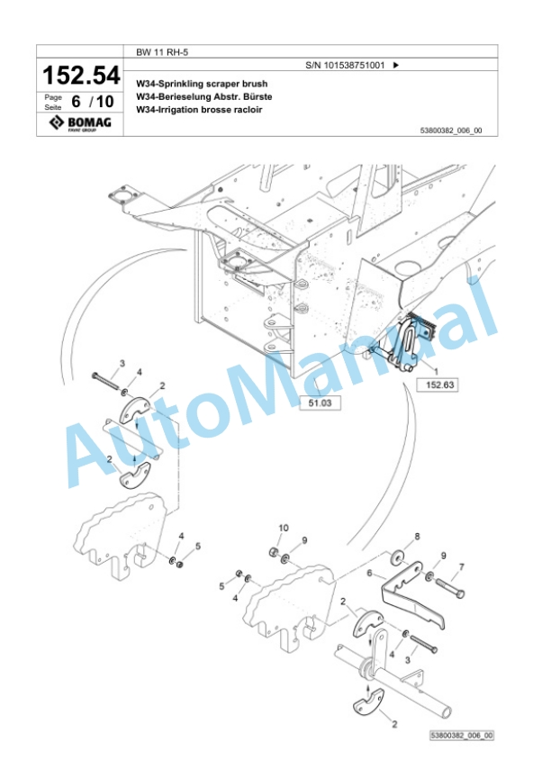 Bomag BW 11 RH-5 Pneumatic Tyred Roller Spare Parts Catalogue 00825665-3