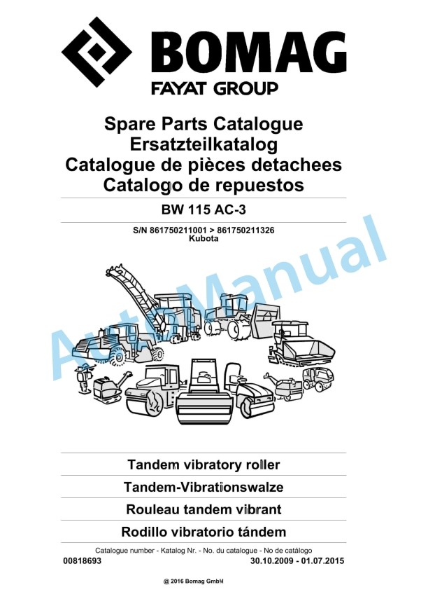 Bomag BW 115 AC-3 Tandem Vibratory Roller Spare Parts Catalogue 00818693