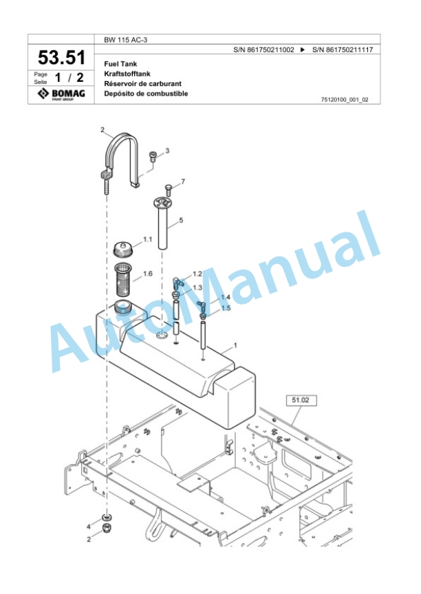 Bomag BW 115 AC-3 Tandem Vibratory Roller Spare Parts Catalogue 00818693-2