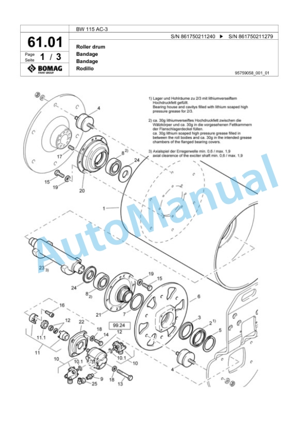 Bomag BW 115 AC-3 Tandem Vibratory Roller Spare Parts Catalogue 00818693-3