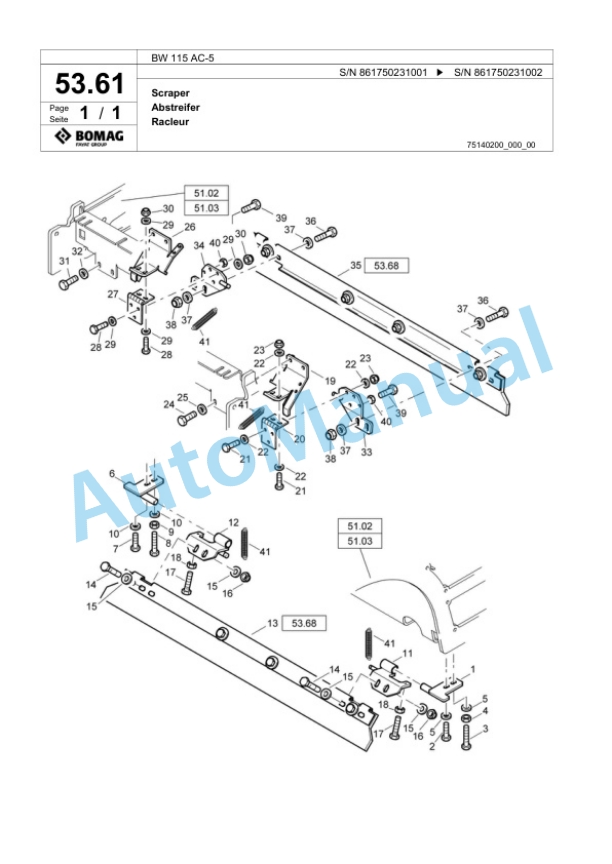 Bomag BW 115 AC-5 Tandem Vibratory Roller Spare Parts Catalogue 00824933-2