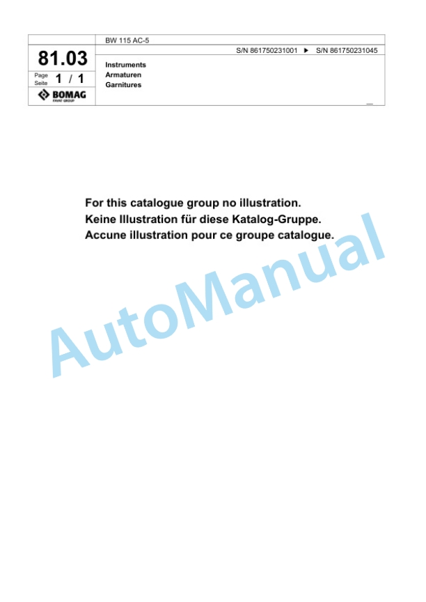 Bomag BW 115 AC-5 Tandem Vibratory Roller Spare Parts Catalogue 00824933-3