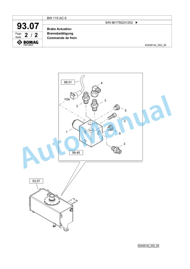 Bomag BW 115 AC-5 Tandem Vibratory Roller Spare Parts Catalogue 00826191-4