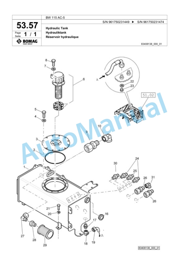Bomag BW 115 AC-5 Tandem Vibratory Roller Spare Parts Catalogue 00826919-2