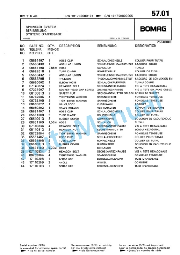 Bomag BW 118 AD Tandem Vibratory Roller Spare Parts Catalogue 00810056-5