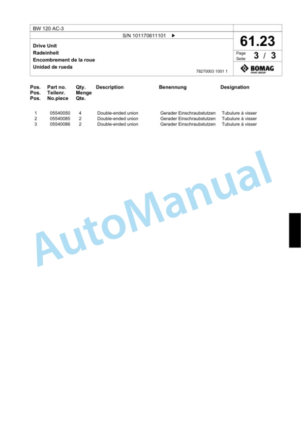 Bomag BW 120 AC-3 Combination Roller Spare Parts Catalogue 00817462-3