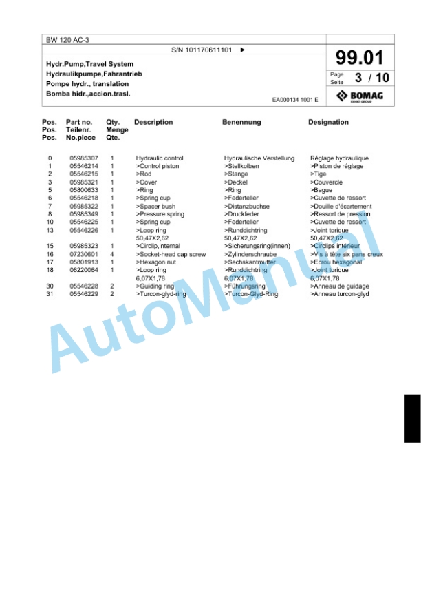 Bomag BW 120 AC-3 Combination Roller Spare Parts Catalogue 00817462-4