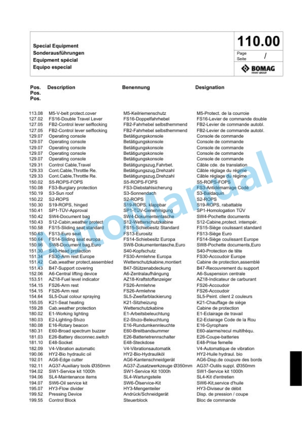 Bomag BW 120 AC-4 Combination Roller Spare Parts Catalogue 00818471-3