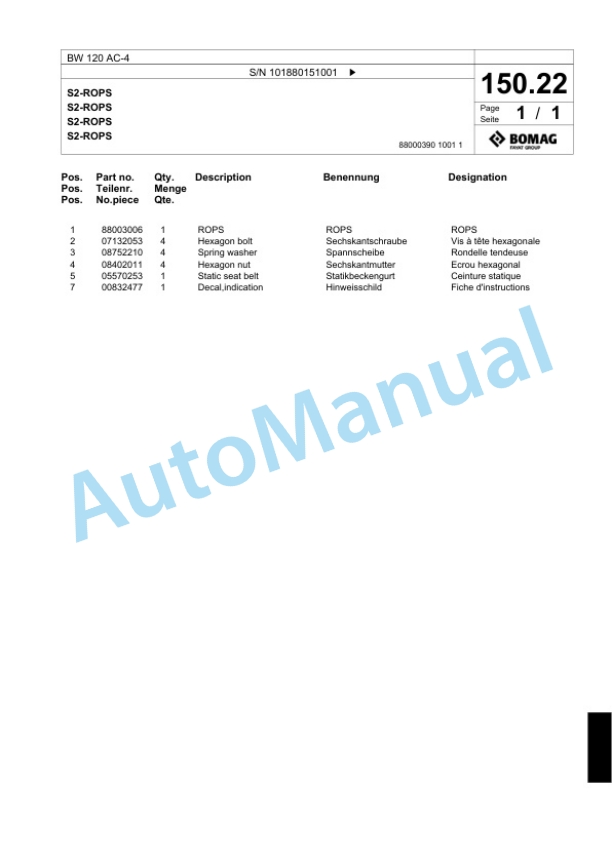 Bomag BW 120 AC-4 Combination Roller Spare Parts Catalogue 00818597-4