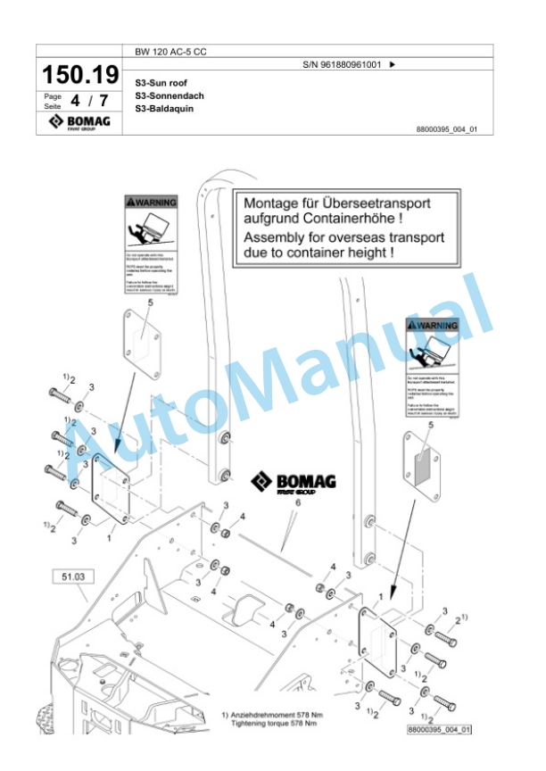 Bomag BW 120 AC-5 CC Combination Roller Spare Parts Catalogue 00827057-4