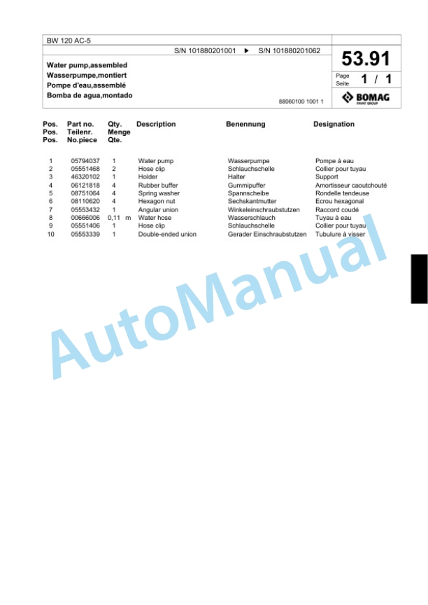 Bomag BW 120 AC-5 Combination Roller Spare Parts Catalogue 00824031-2