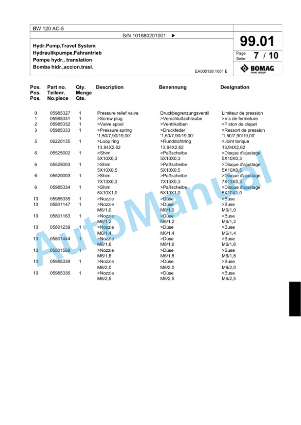 Bomag BW 120 AC-5 Combination Roller Spare Parts Catalogue 00824031-3